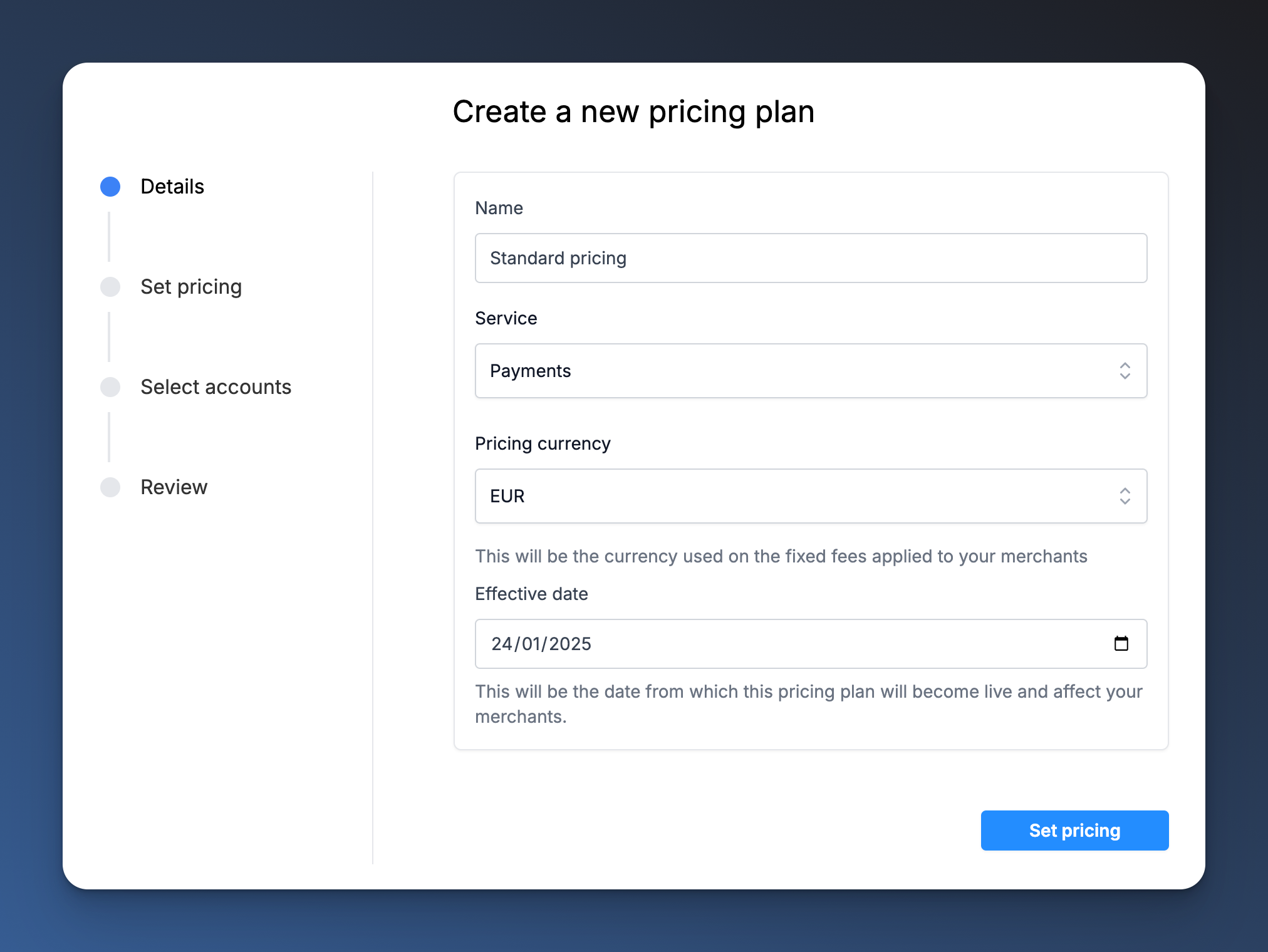 Pricing plan navigation
